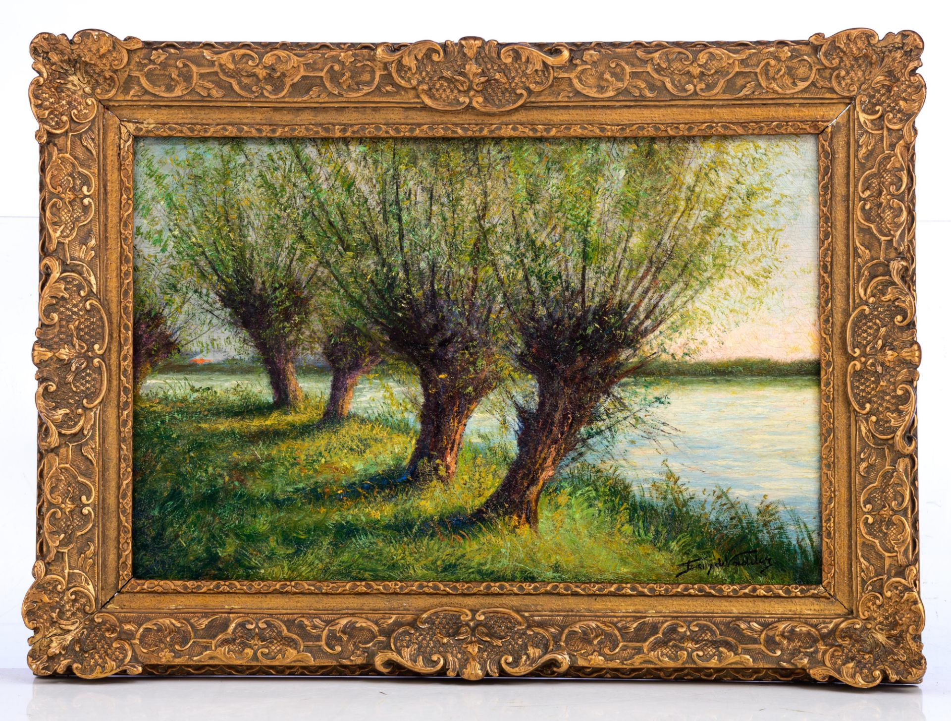 De Vadder F. pollard willows near the shore, oil on triplex, 35 x 53 cm. Added: Thiele K., a forest - Bild 3 aus 13