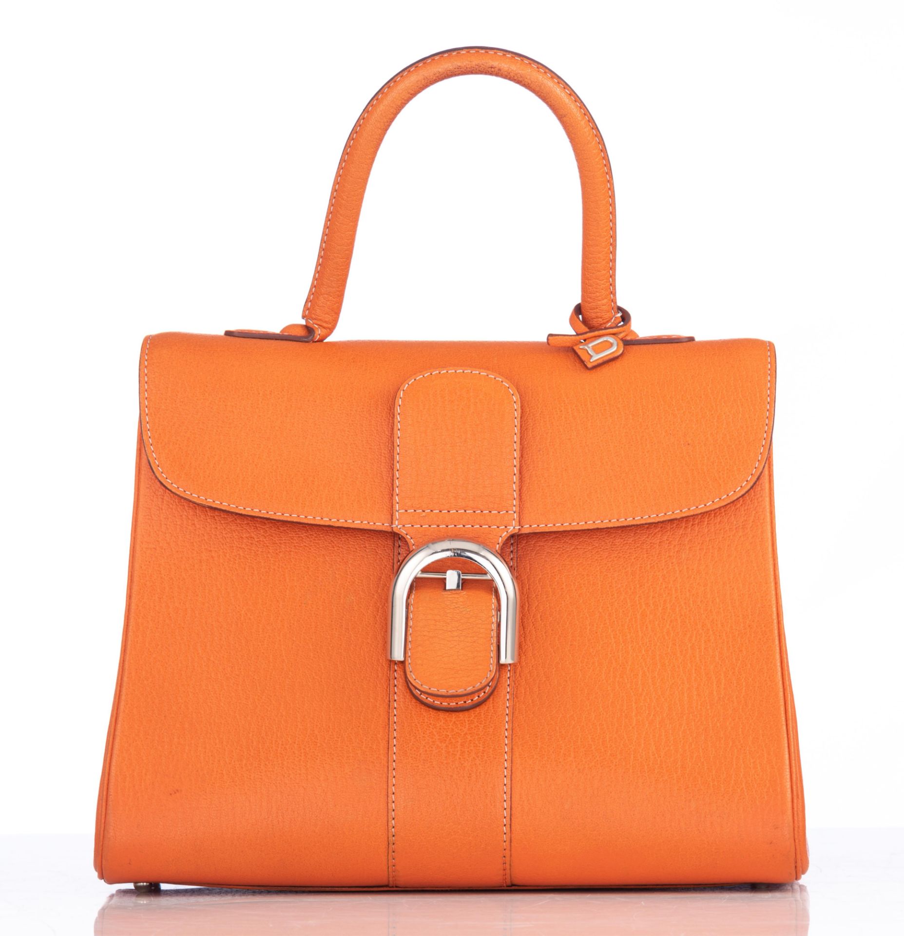 An orange leather Delvaux Brillant MM handbag, H 22 - W 29 cm - D 14,5 cm - Bild 3 aus 17