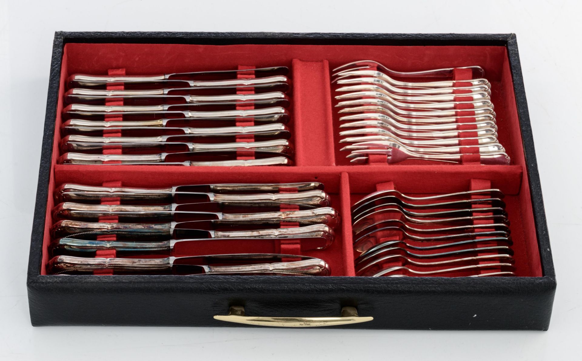 An Art Deco silver complete 'menagŠre' cutlery set in a matching box, 800/000, in total 184 pieces, - Image 6 of 12