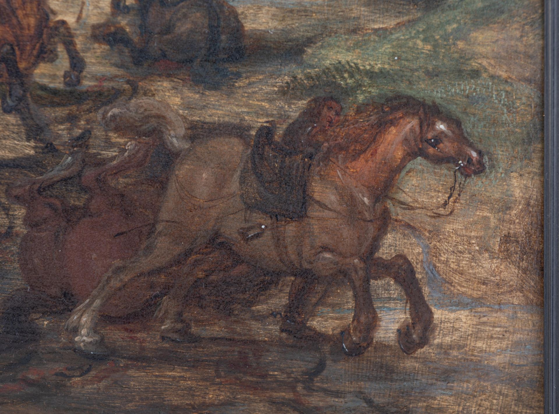 Attributed to/the circle of Vrancx S., a battle scene, oil on panel, 17thC, 25,5 x 36 cm - Image 6 of 13