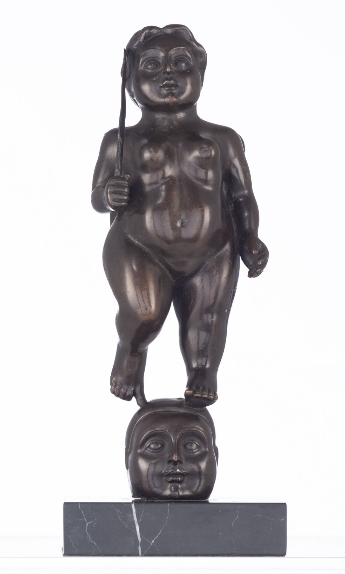 Rubin, ' El Pensamiento' bronze sculpture made as a homage to Fernando Botero, on a black marble bas - Image 2 of 12