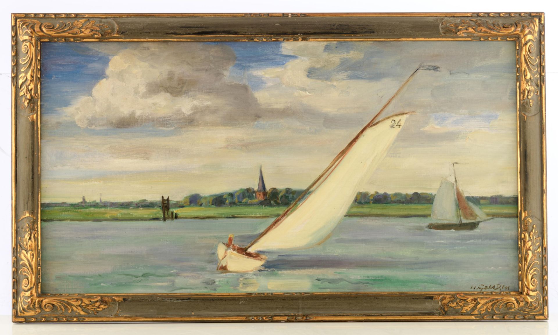 Van Battel A., the riverside in summer, dated 1922, oil on canvas, 40 x 50 cm. Added: Geersten H., t - Bild 5 aus 10