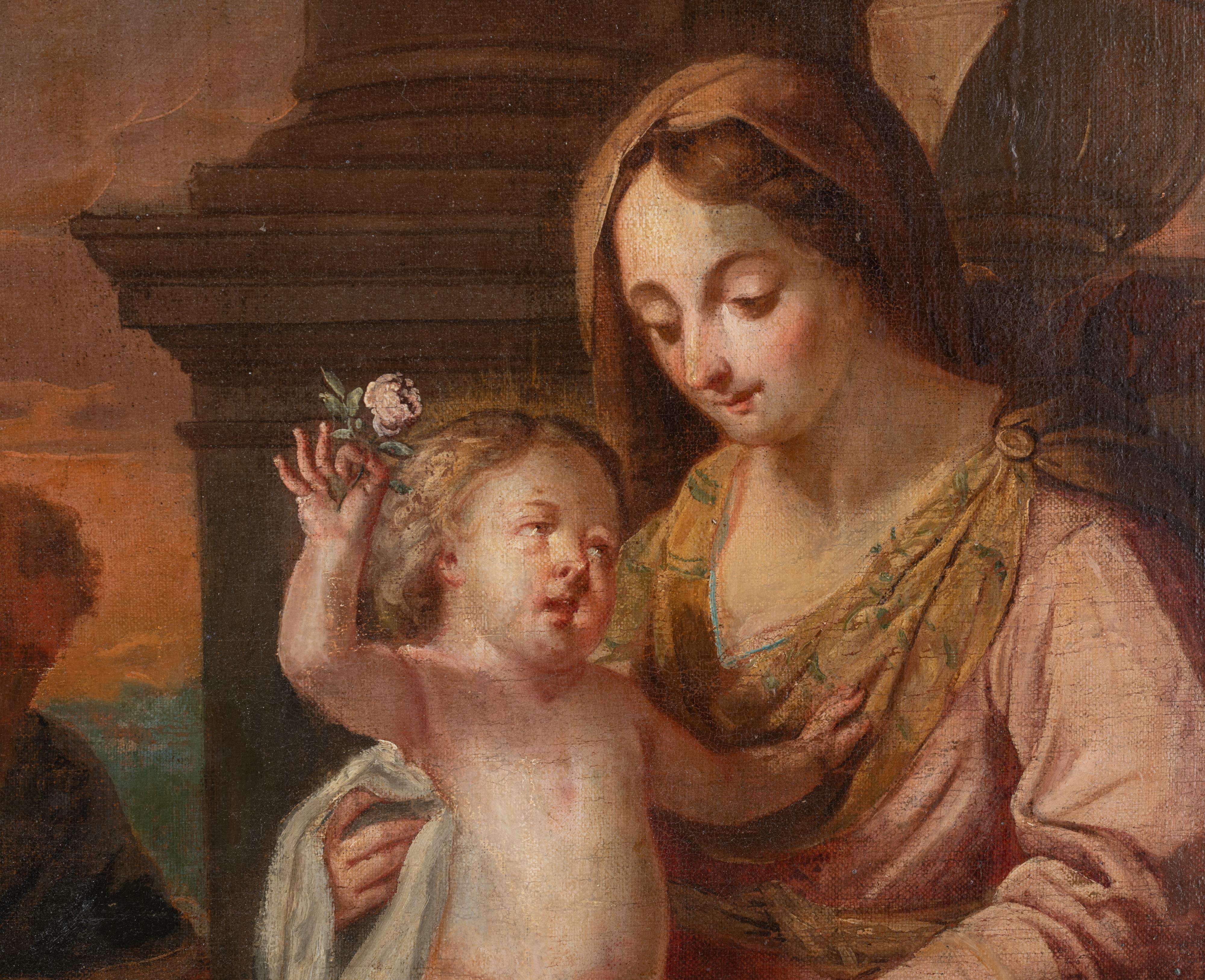 No visible signature, the Madonna holding the Holy Child, accompanied by an Evangelist in the backgr - Image 5 of 8
