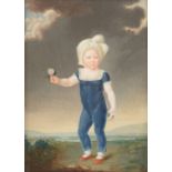 No visible signature, a child holding a flower, late 18thC / early 19thC, watercolour on cardboard,