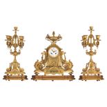 A fine Neoclassical gilt bronze three-piece mantle clock, the inside mechanism marked 'Vincenti et C