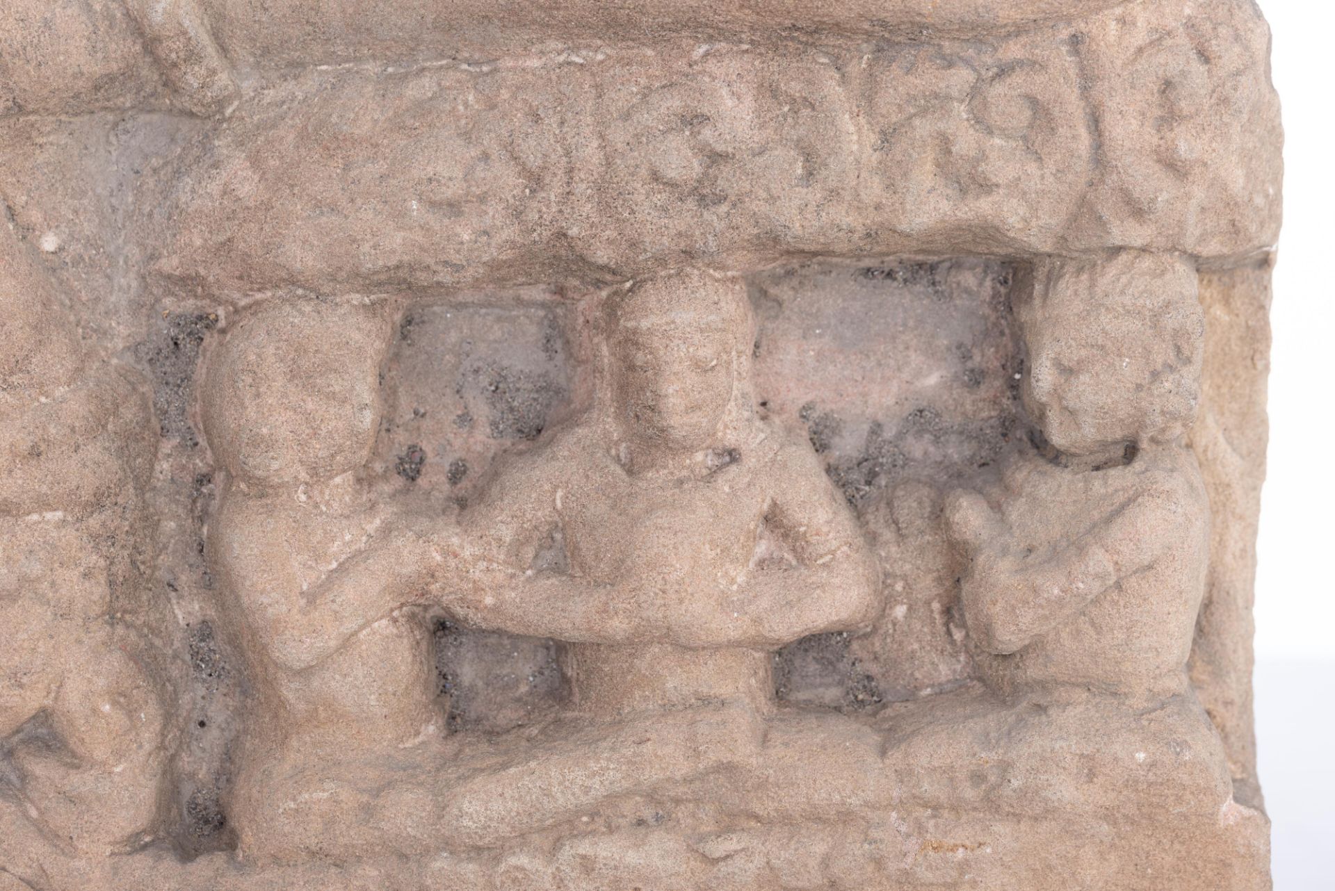 A sandstone architectural fragment of a Hindu god, India, H 58,5 - W 34 - D 19,5 cm - Bild 11 aus 14