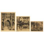 A collection of three signed etching by Jules De Bruycker, consisting of: 'Le Cath‚drale d'Amiens, F