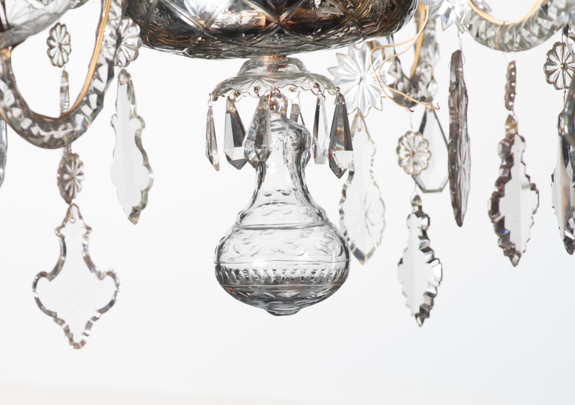 An imposing six-armed Venetian type glass chandelier, H 80 - › 107 cm, - Image 5 of 6