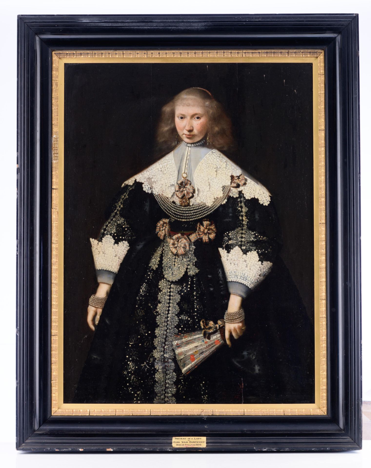 Dirck van Santvoort (attributed to), the three-quarter-length portrait of a well-off lady in a black - Image 2 of 13