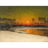 De Buck E., a snowy landscape with a sunset, oil on canvas, 57,5 x 76 cm, Is possibly subject of the