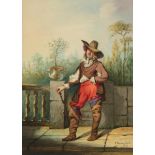 Vandendaele C., a standing musketeer, dated 1842, watercolour on paper, 20 x 28 cm