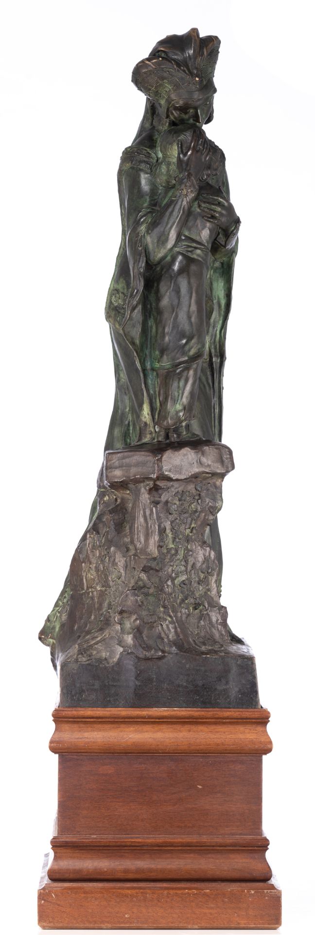 Constant M., motherly love, green patinated bronze on a walnut base, H 81,5 - 106 cm (without - with - Image 4 of 11