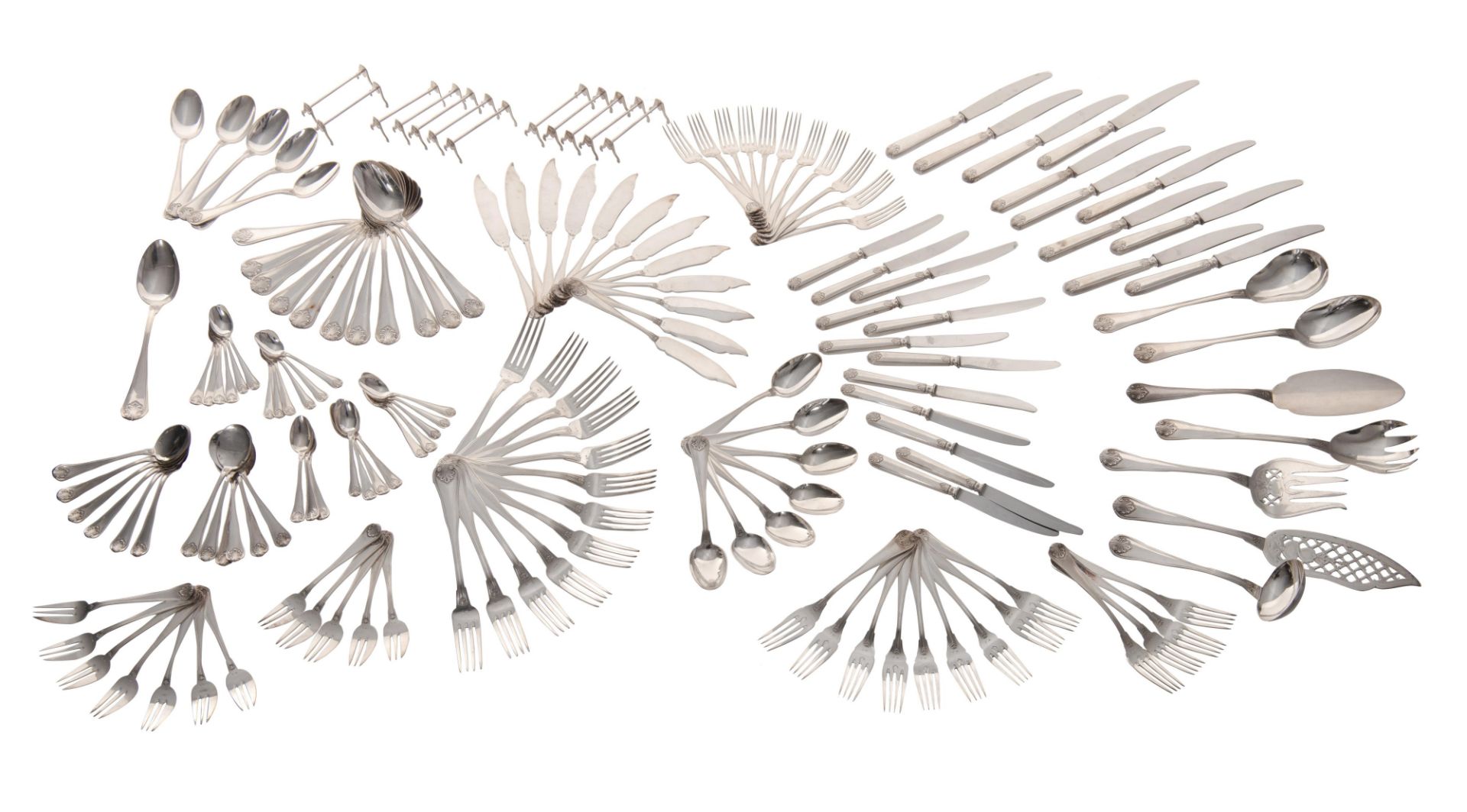 A 12 persons 835/000 silver flatware set 'au grand complet' by the Wolfers - Brussels workshop, in t