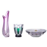 A collection of three Val-Saint-Lambert items: a crystal cut purple overlay coupe (signed and number