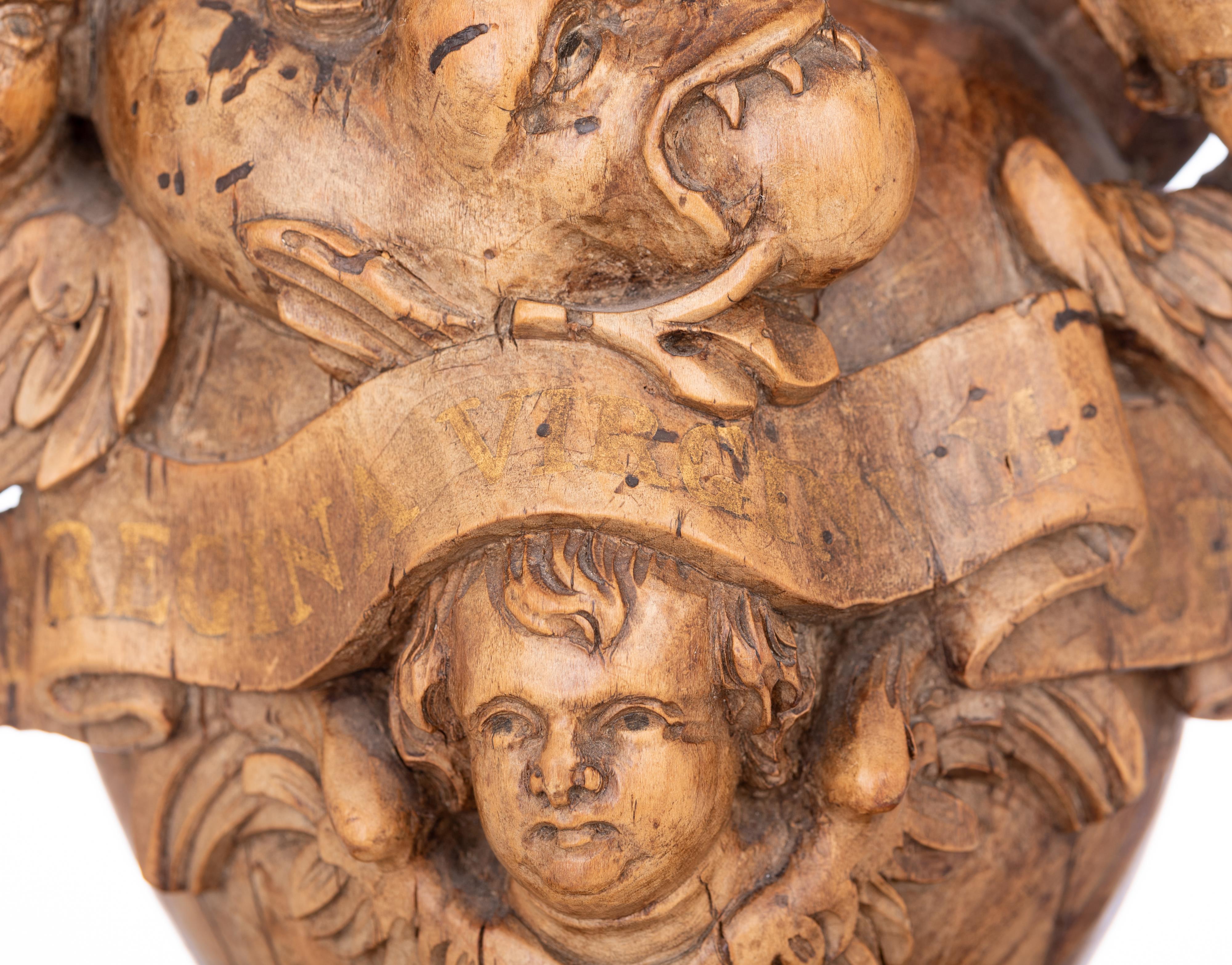 A walnut sculpture of the Madonna holding the Holy Child and standing on the crescent moon destroyin - Image 18 of 19