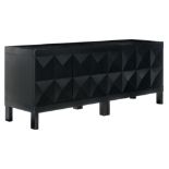 A '70s design black painted oak De Coene 'Brutalist' sideboard, with four diamond door panels, H 80