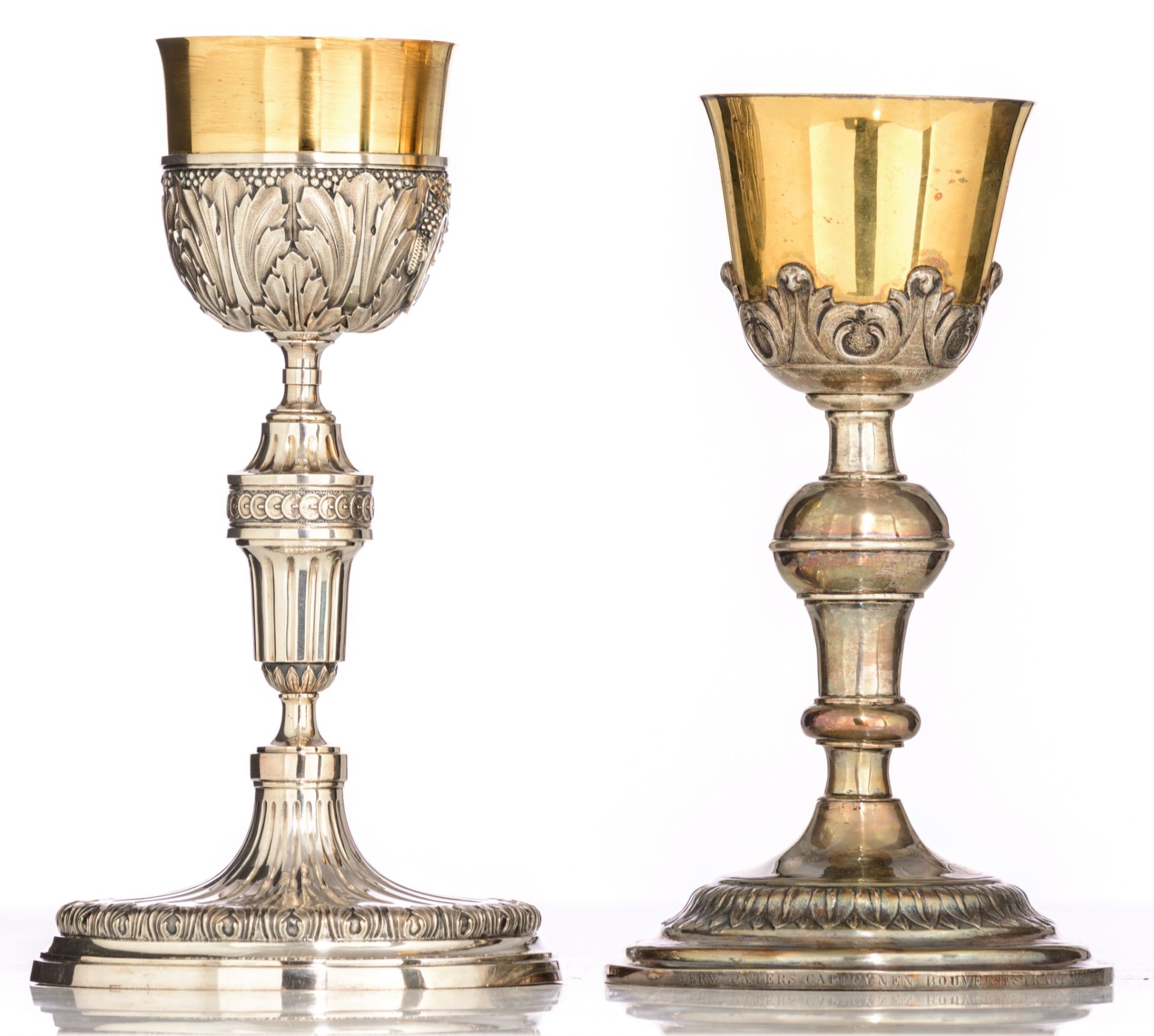 Two 19thC neoclassical relief decorated silver and gilt silver chalices: one weighing c. 612 g - H 2 - Image 5 of 14