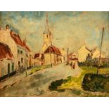 Verburgh M., a view on the town's church, oil on hardboard, 40 x 50 cm, Is possibly subject of the S