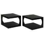 A pair of black lacquered design side tables, H 40 - W 55 - D 55 cm