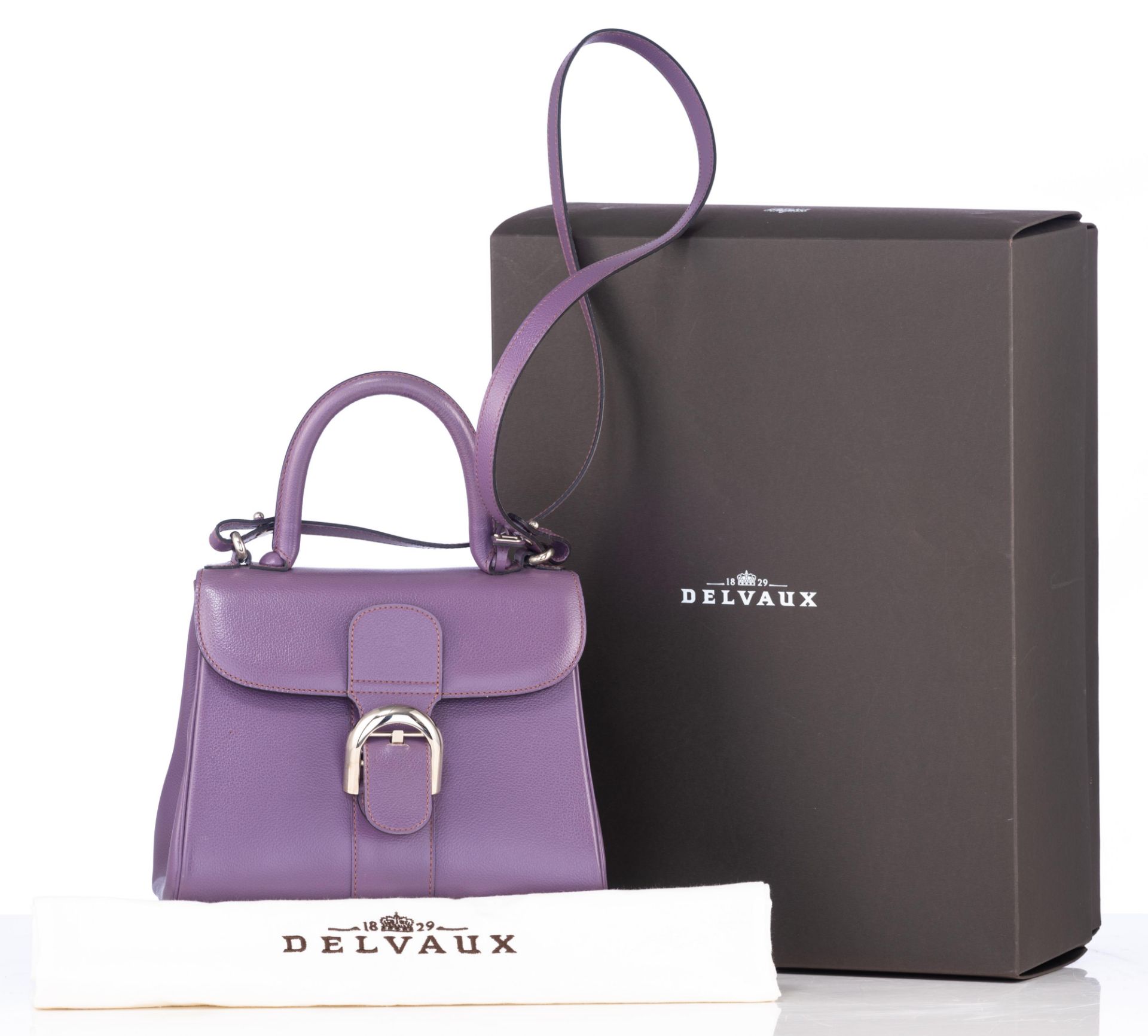 A purple leather Delvaux Brillant PM handbag, H 19 - W 24 - D 14 cm - Bild 2 aus 11