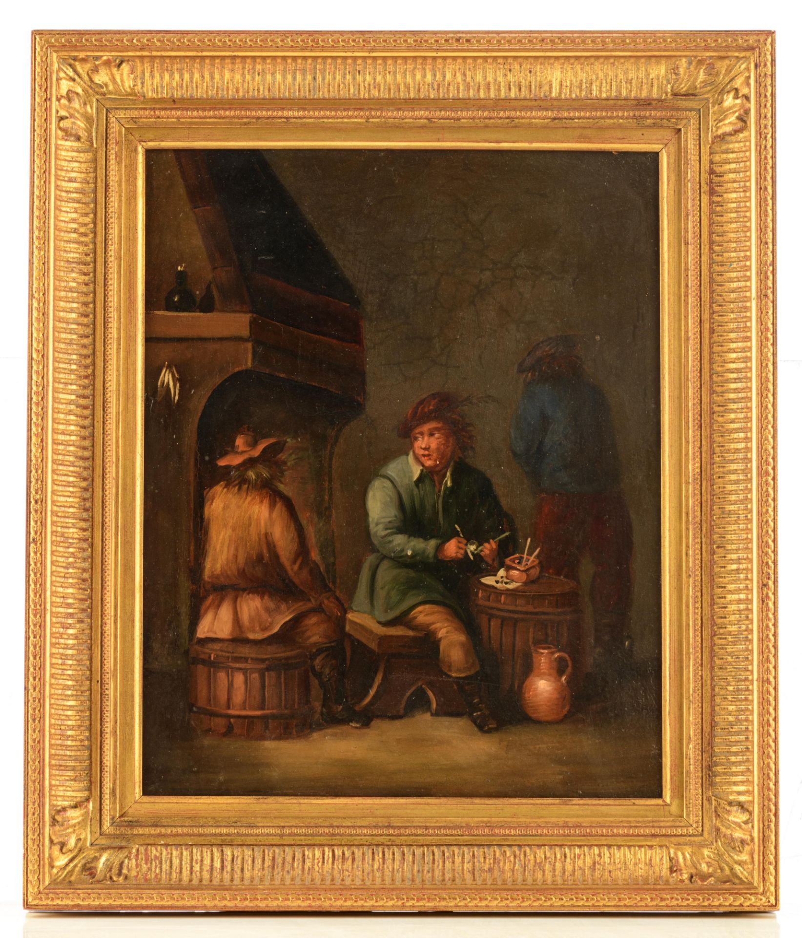 No visible signature, a genre painting in the manner of Teniers, 19thC, oil on canvas, 23 x 40 cm - Bild 2 aus 6