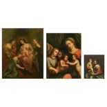 Unsigned, three religious works depicting two scenes with the Madonna holding the Holy Child (in whi