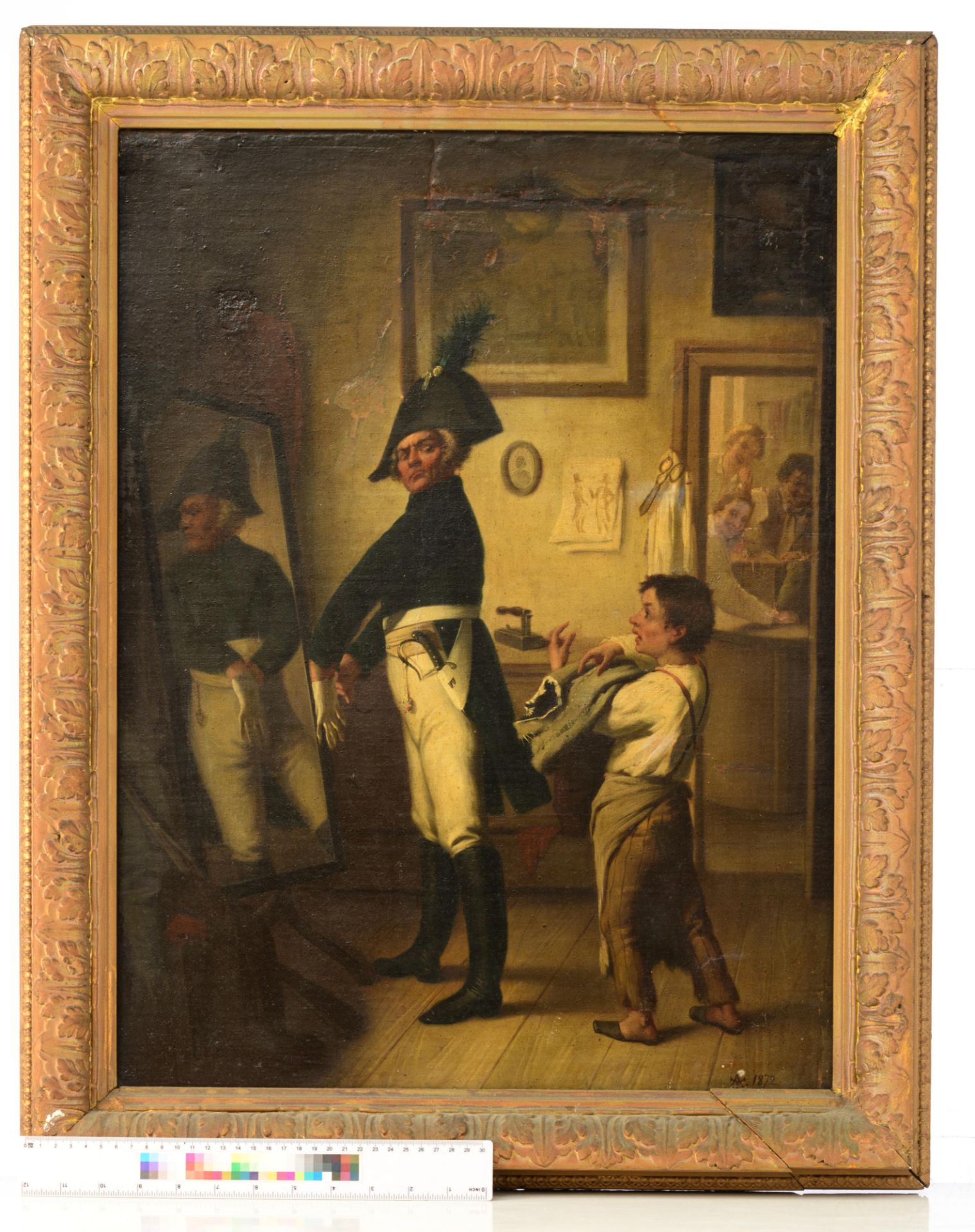 Monogrammed H.T. (Theodor H”semann), 'Beim Uniformschneider' (at the uniform tailors), oil on canvas - Bild 9 aus 9