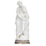 Lazerinni P.,ÿa young beauty at the well, Carrara marble on a Cerfontaine marble base, H 88,5 - 97 c