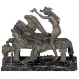 Carrier-Belleuse A.,ÿPsyche and the sleeping Cupid, green patinated bronze on a vert de mer marble b