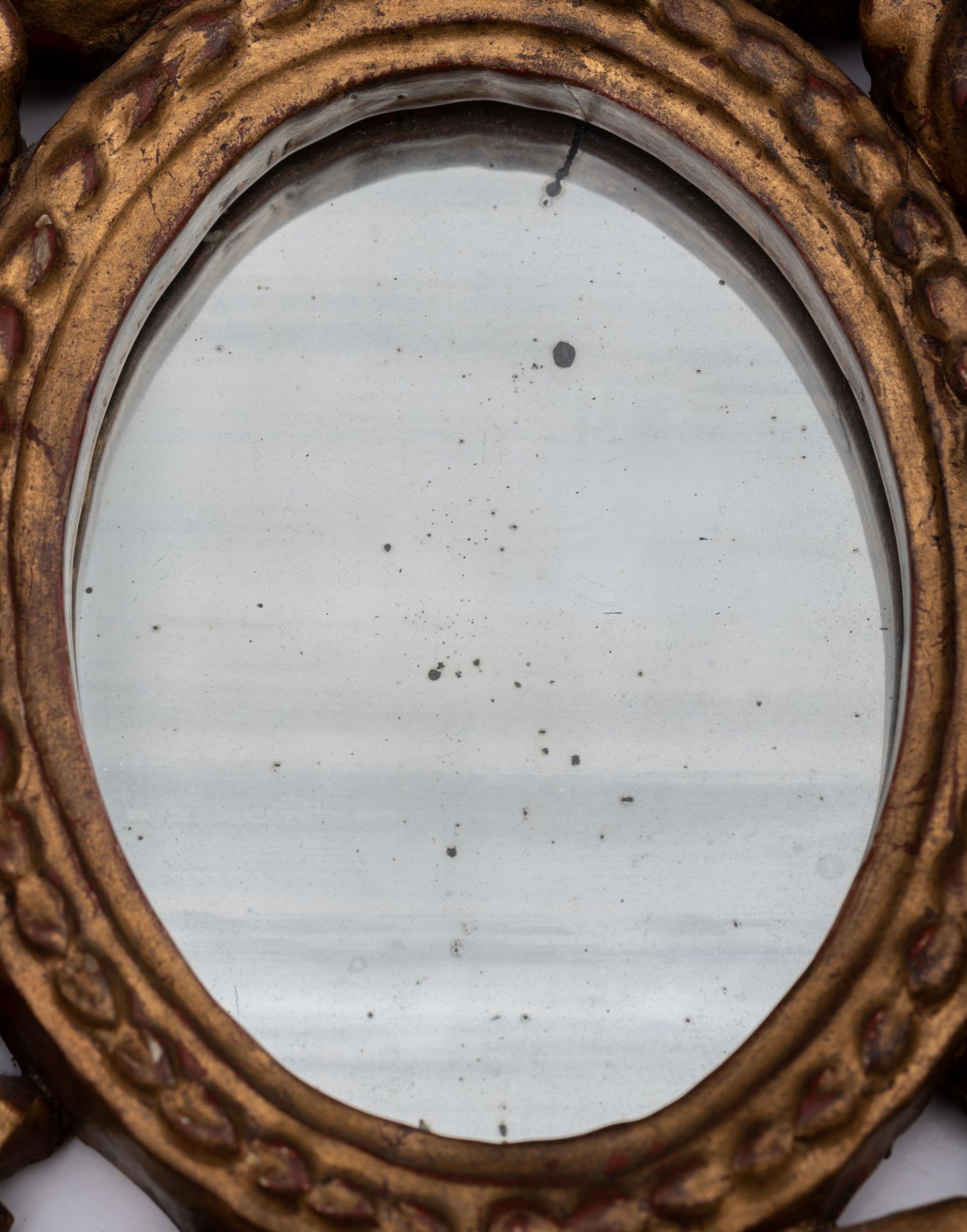 A gilt and patinated richly sculpted Baroque style wall mirror, 31 x 39 cm. Added: a lobed and fan-s - Image 8 of 8