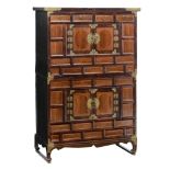 A Chinese padouk cabinet, with brass mounts, H 139 - W 92,5 - D 41 cm