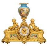 A fine Neoclassical ormolu bronze mantle clock, decorated with 'blue c‚leste' ground SŠvres porcelai