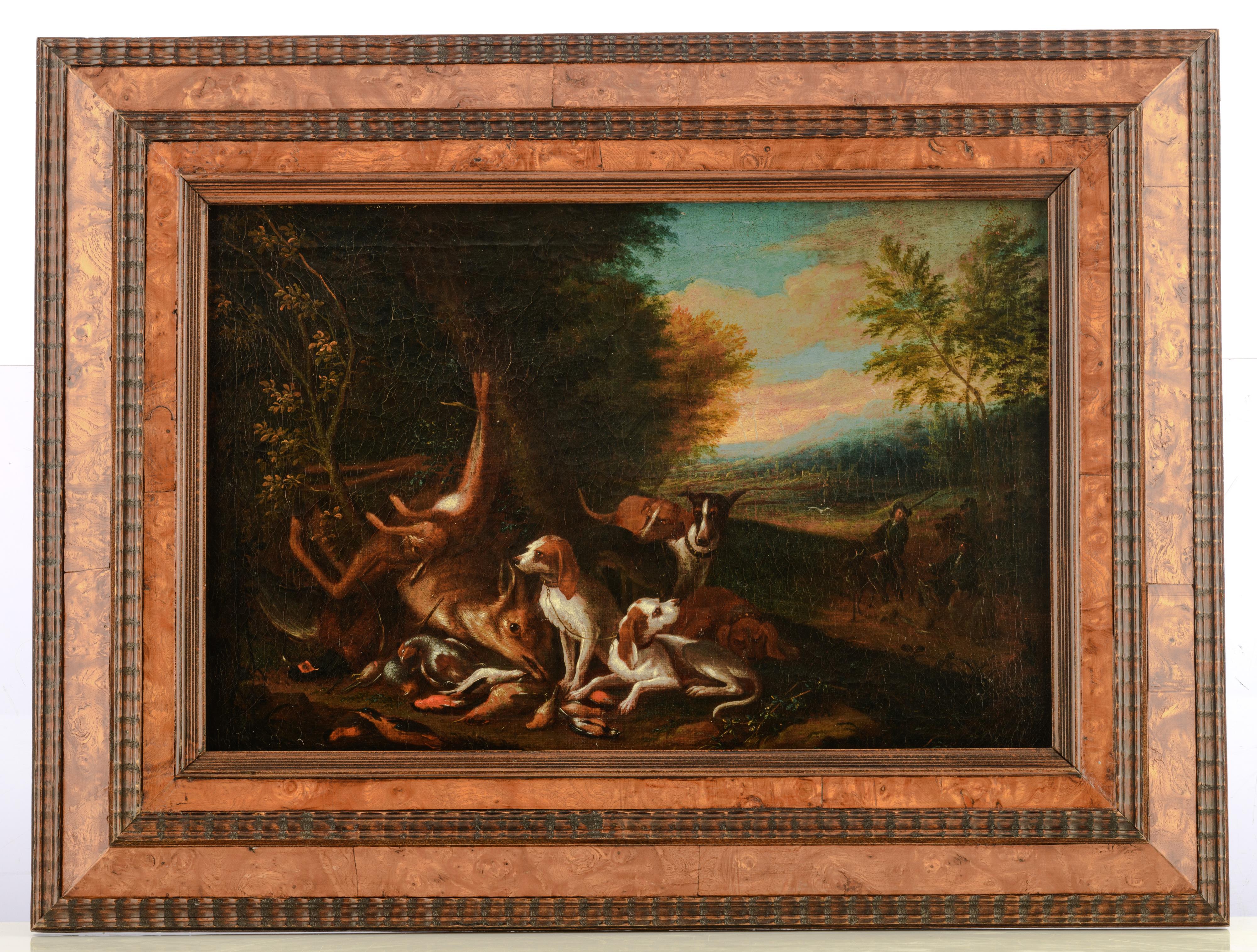 No visible signature, (in the manner of De Greyff), a pair of pendant paintings with hunting scenes, - Image 2 of 5