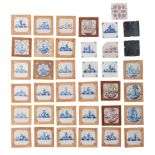 A large collection of 25 blue and white and manganese decorated Dutch Delftware tiles, depicting sev