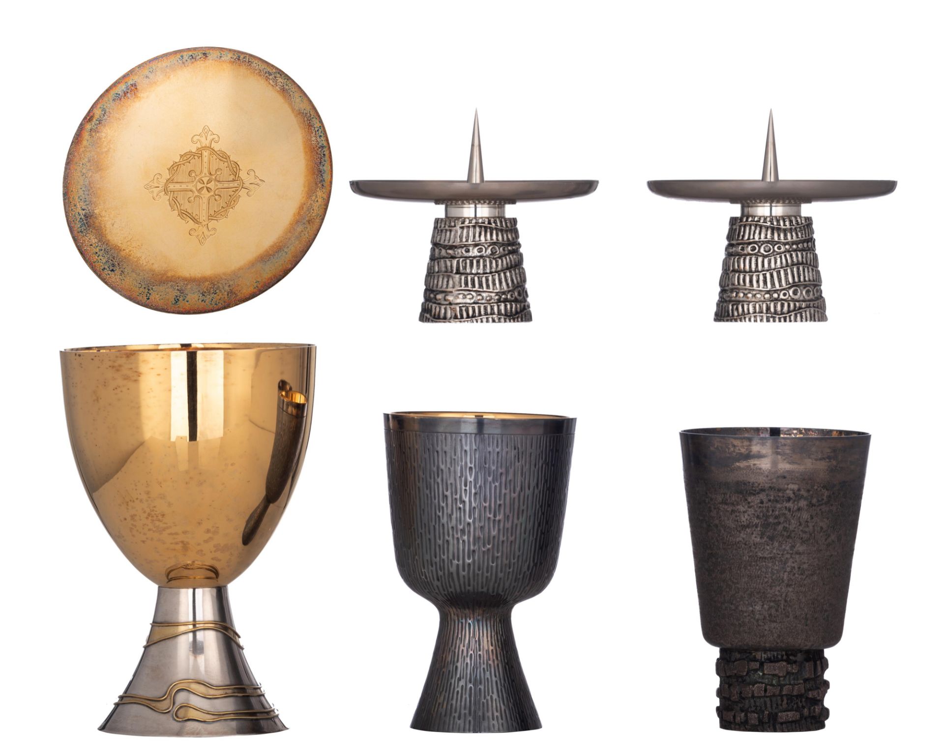 Three modernist silver and gilt silver chalices: one of which only the chalice matted silver/gilt si - Image 13 of 24