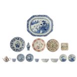 Various Chinese export porcelain items, two blue and white klapmuts bowls and an Imari teapot. Added