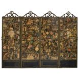 A Napoleon III ebonised wooden four-panel screen, with collages of lithographs depicting historical