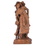 Fonty, a female grape picker, terracotta, 19thC, H 68,5 cm,