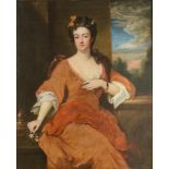 A very charming three-quarter-length portrait of a well-rounded beauty holding a jasmine flower, the