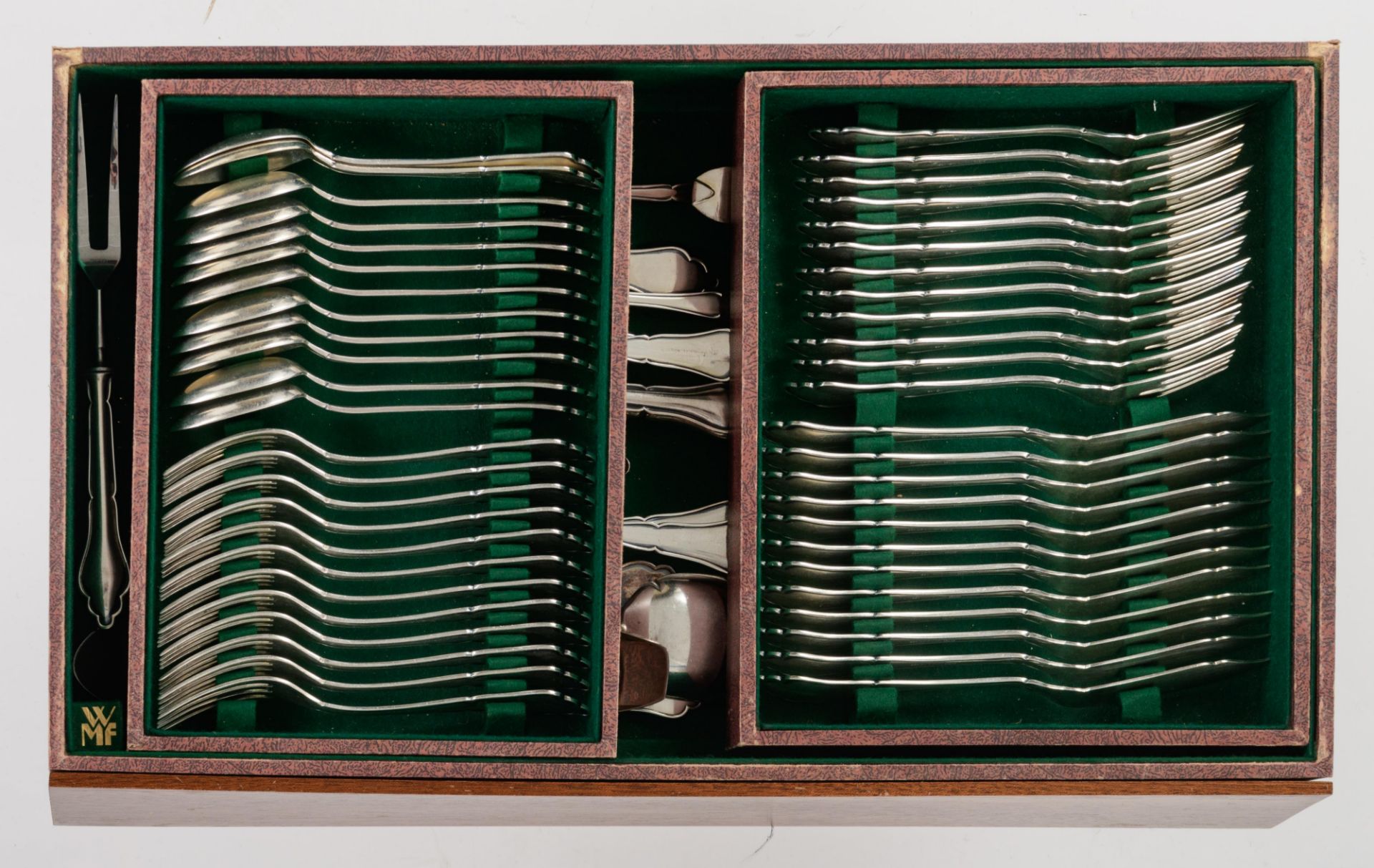 A silver cutlery set, containing twelve forks and twelve soup spoons, in a matching box, marked Delh - Image 5 of 13