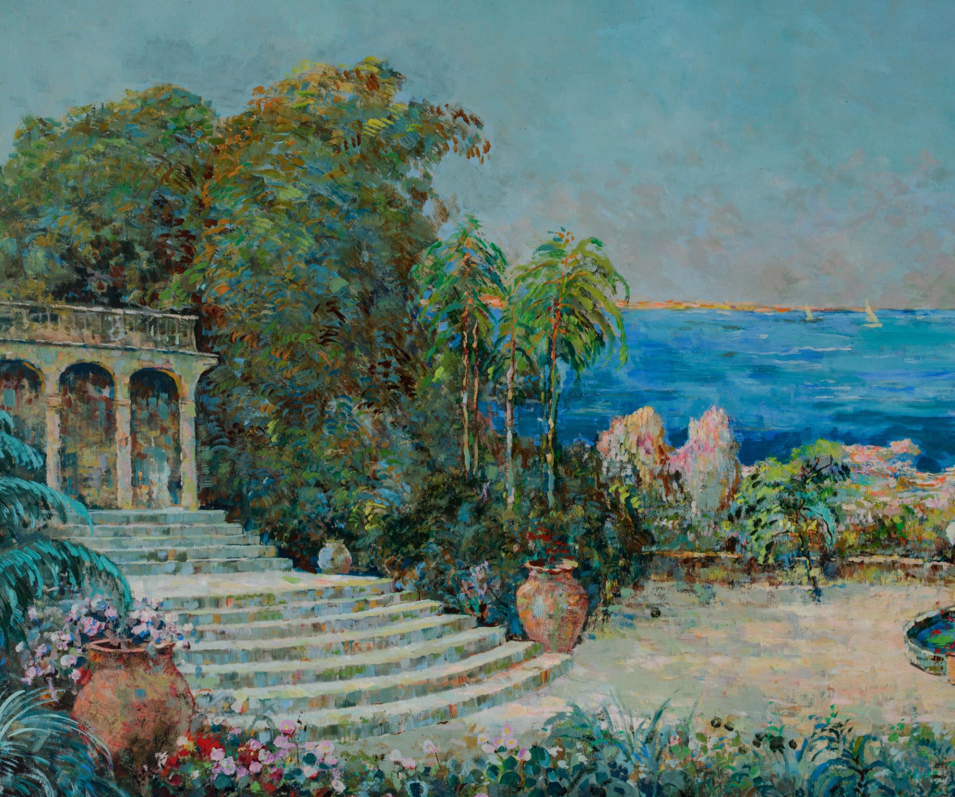 Verbrugghe Ch., a view on Capri, oil on hardboard, 92 x 253 cm, Is possibly subject of the SABAM leg - Bild 7 aus 8