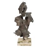 Decaestecker L., 'Waiting for a dialogue', a large female bust, patinated bronze on a stone base, 19
