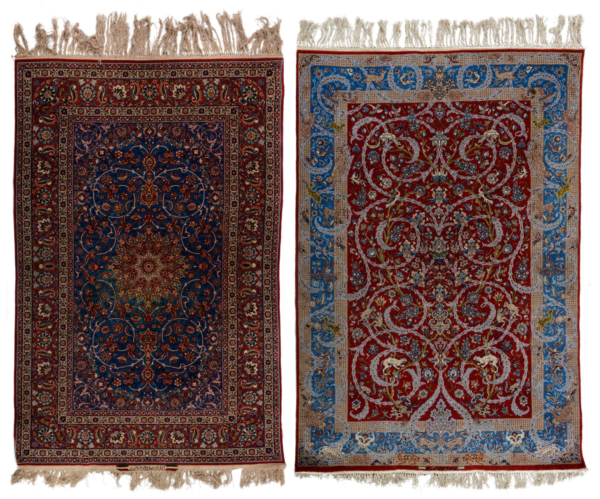 An Oriental Isphahan carpet, floral decorated, added: a ditto carpet, decorated with various exotic