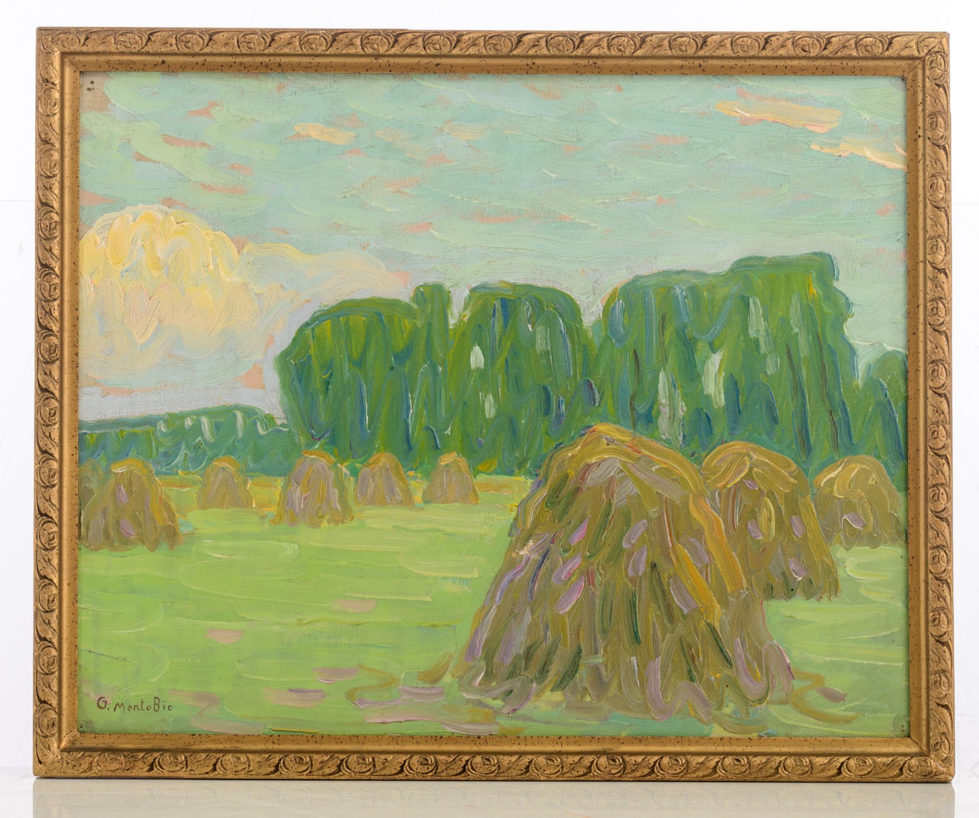 Horenbant J., the laundry tub, oil on canvas, 34 x 45 cm. Added: Montobio G., the haystacks in summe - Image 6 of 12