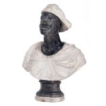 A Carrara and grey marble bust of a Moor, 18thC, H 70 - W 50 cm