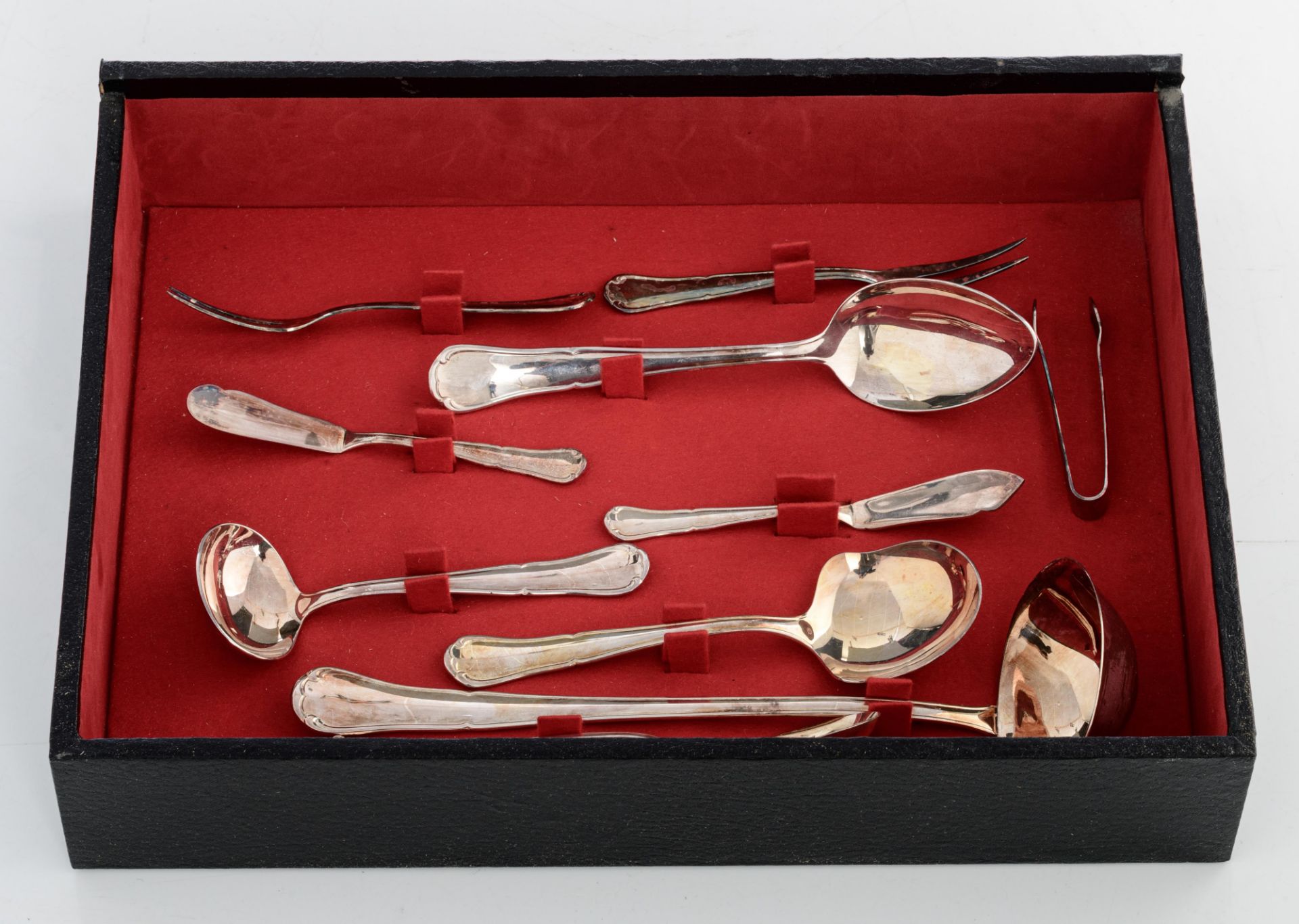 An Art Deco silver complete 'menagŠre' cutlery set in a matching box, 800/000, in total 184 pieces, - Image 2 of 12