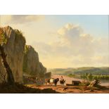 Verboeckhoven E. / De Jonghe J.B., a shepherd with his cattle in a mountainous landscape, dated 1829