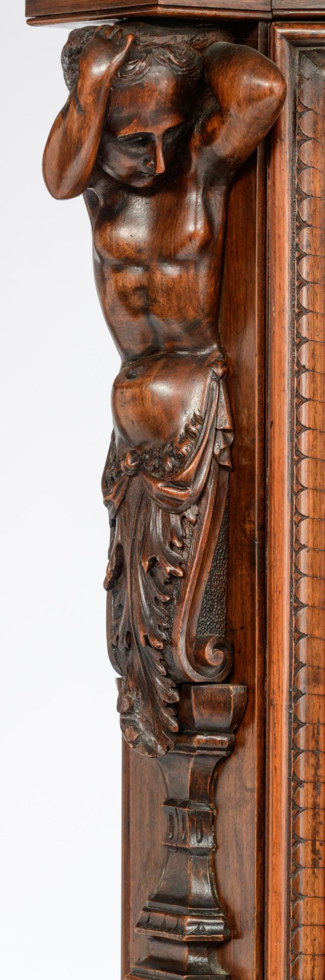 A richly sculpted walnut Renaissance style display cabinet, decorated with scrollwork, lion heads an - Image 9 of 12