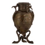 A patinated bronze floral decorated Art Nouveau vase, signed Peyrot, H 42,5 cm