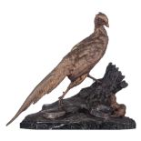 Moigniez J., the pheasant and the weasel, with a foundry mark: 'BD, Syndicat des Fabr. de Bronzes 18